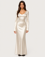 Seraphine Long Sleeve Satin Maxi Dress - Ivory