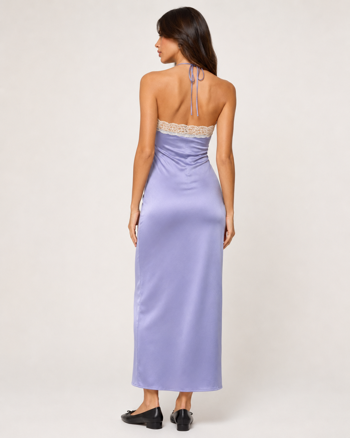 Violette Halter Satin Midi Dress - Lilac