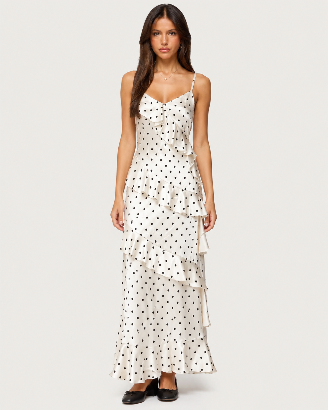 Bijou Polka Dot Tiered Maxi Dress - White
