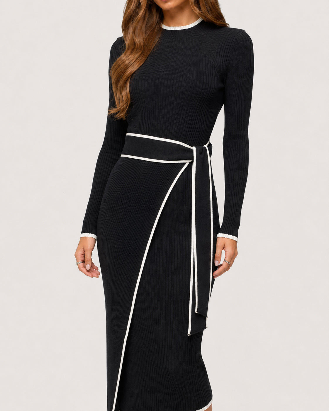 Colette Contrast Knit Midi Dress Black - detail