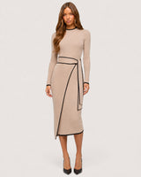 Colette Contrast Knit Midi Dress - Khaki