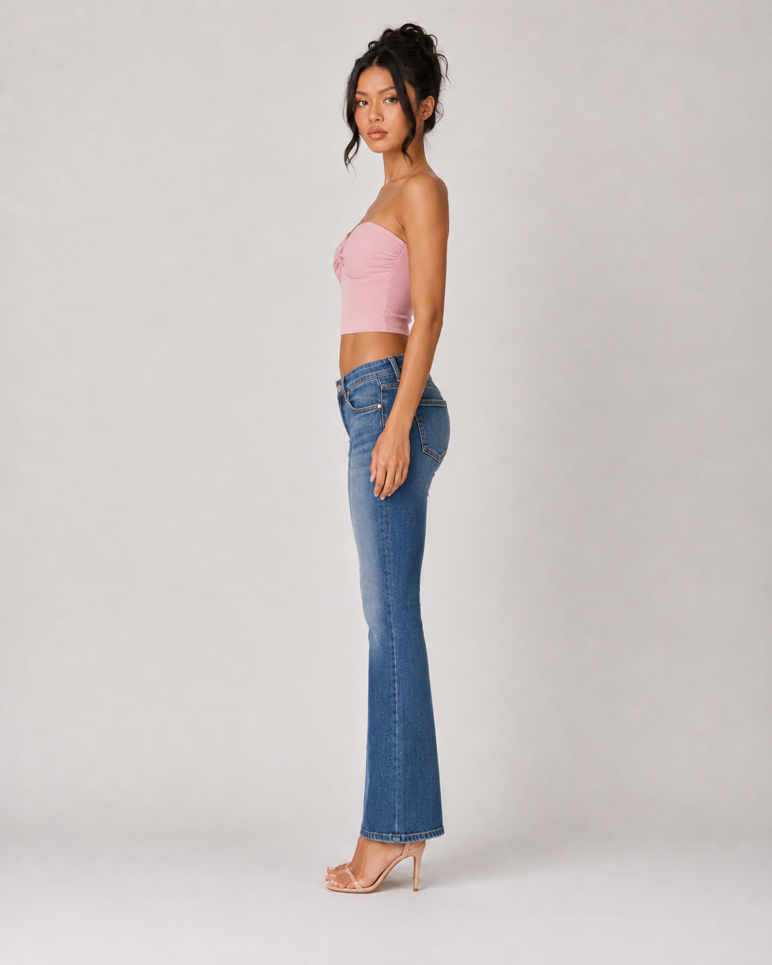 Ribbed Twist Front Bandeau Crop Top - Pink