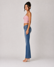 Ribbed Twist Front Bandeau Crop Top - Pink