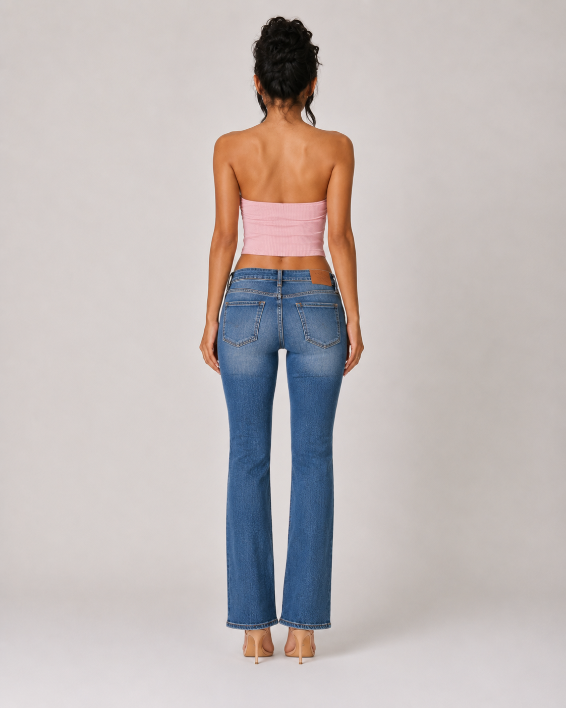 Ribbed Twist Front Bandeau Crop Top - Pink