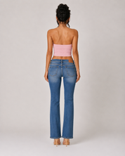 Ribbed Twist Front Bandeau Crop Top - Pink