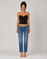Ribbed Twist Front Bandeau Crop Top - Black