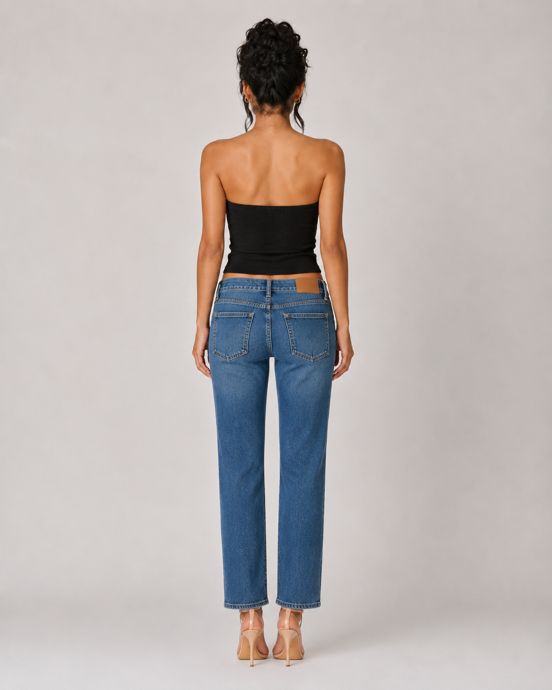 Ribbed Twist Front Bandeau Crop Top - Black