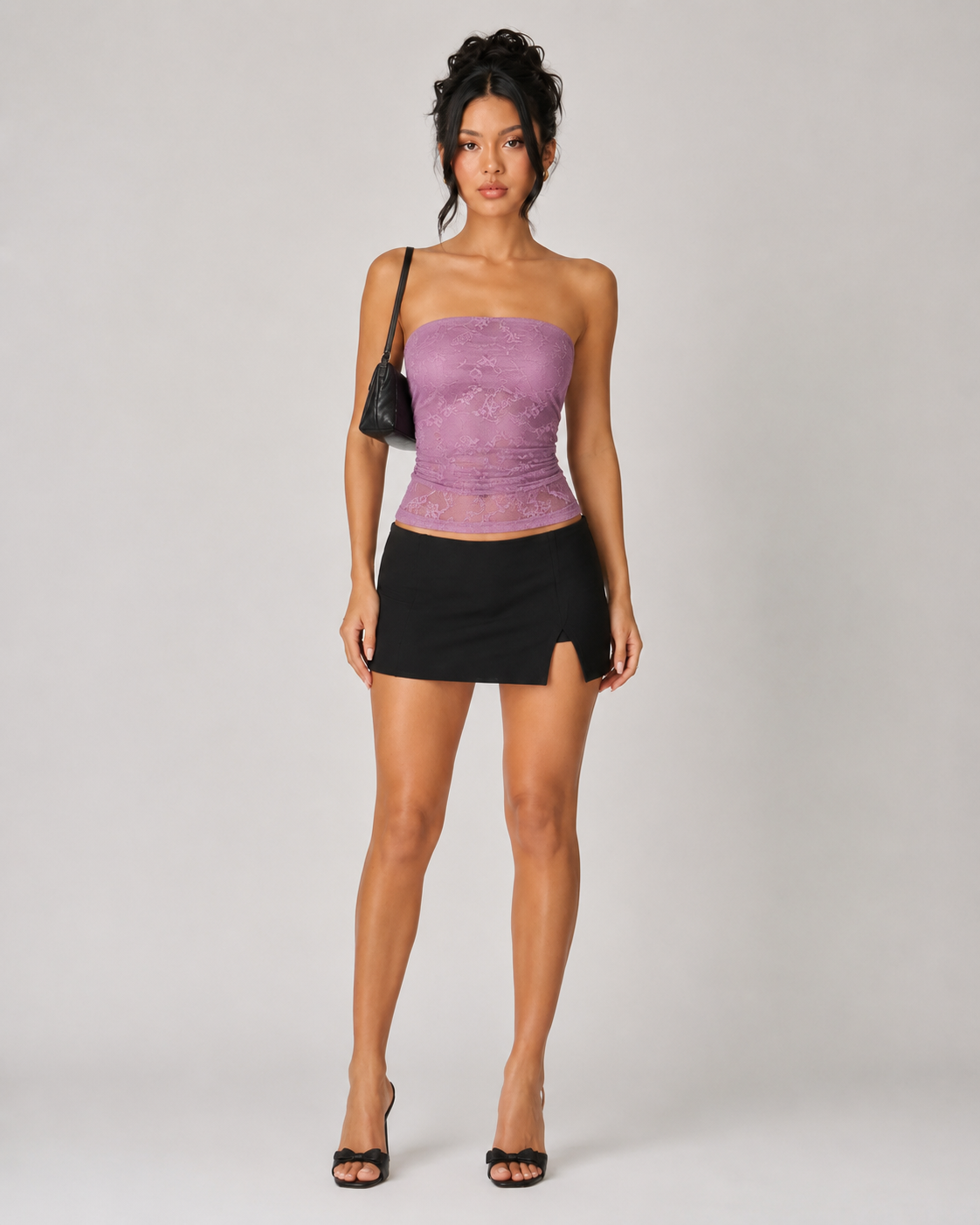 Sheer Floral Lace Tube Top - Purple