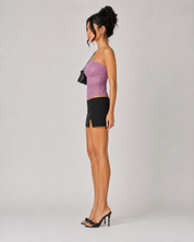 Sheer Floral Lace Tube Top - Purple
