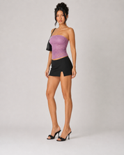 Sheer Floral Lace Tube Top - Purple