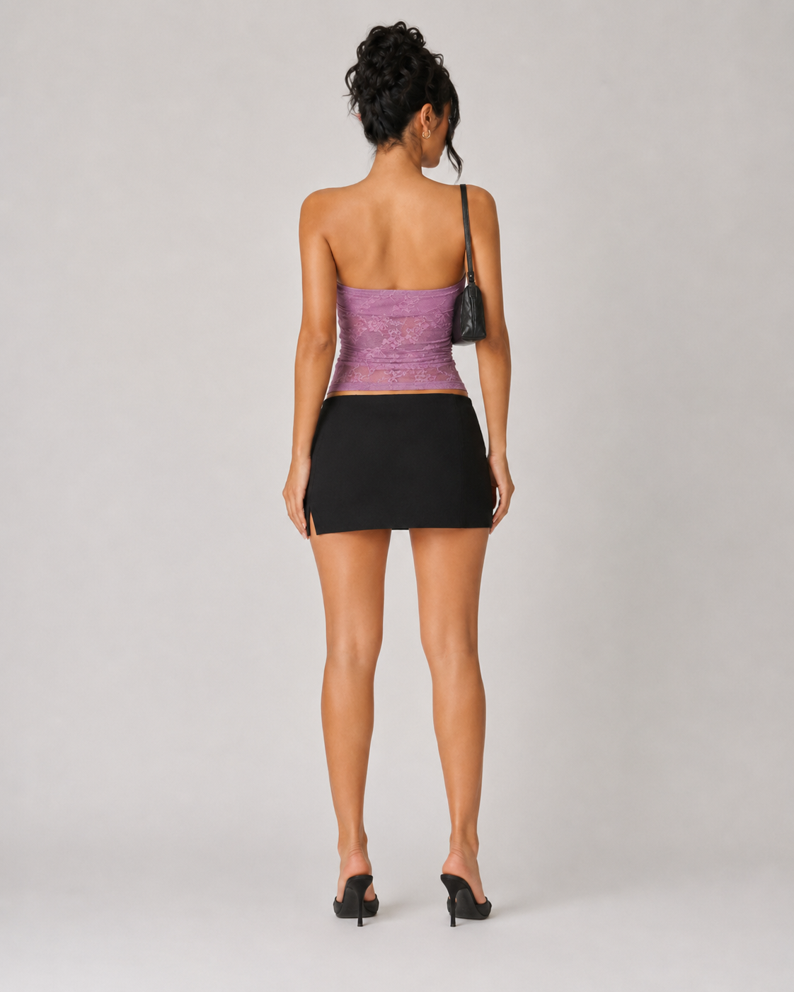 Sheer Floral Lace Tube Top - Purple