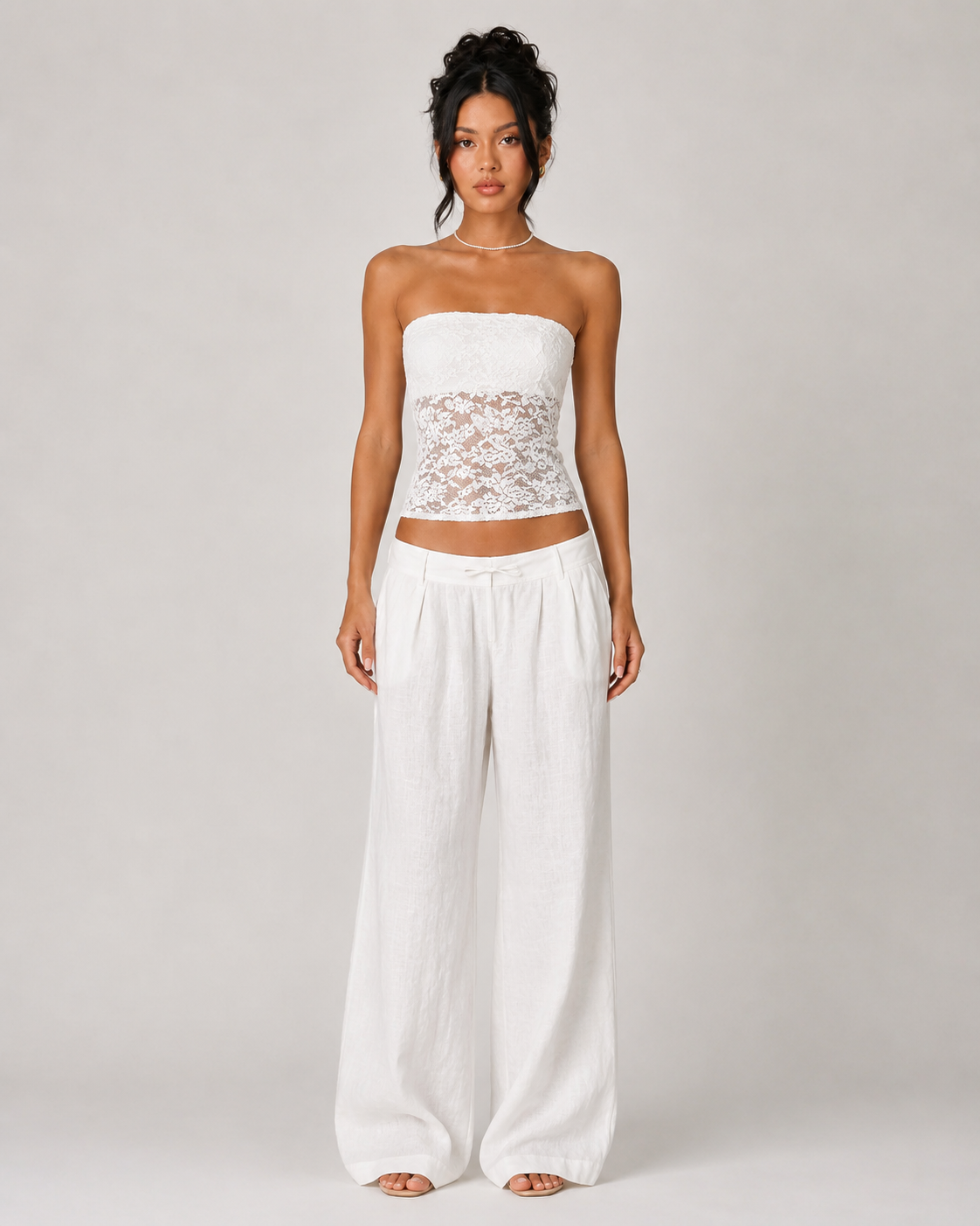 Sheer Floral Lace Bandeau Top - White