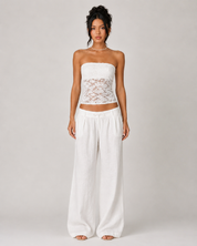 Sheer Floral Lace Bandeau Top - White