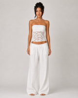 Sheer Floral Lace Bandeau Top - White