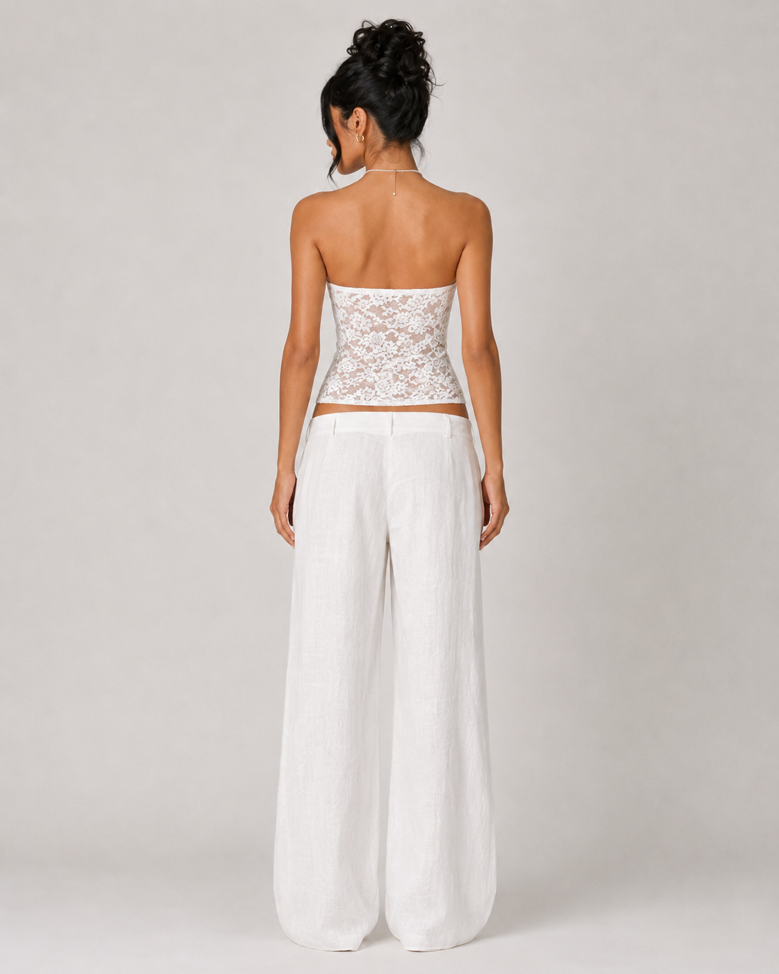 Sheer Floral Lace Bandeau Top - White