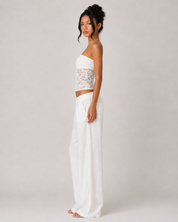 Sheer Floral Lace Bandeau Top - White