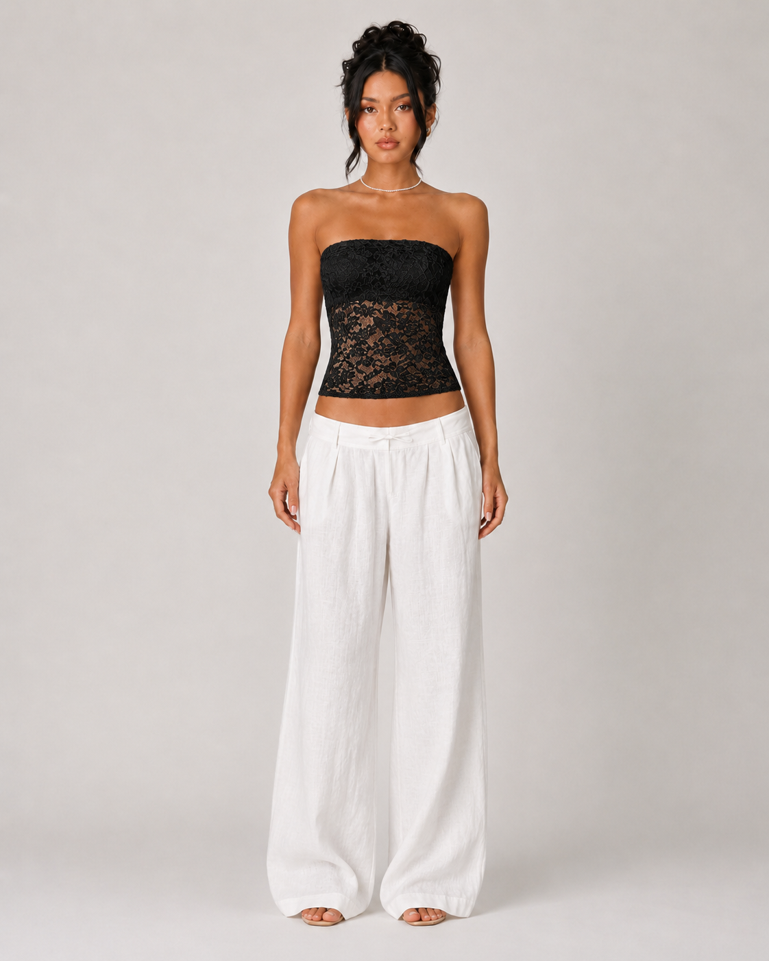 Sheer Floral Lace Bandeau Top - Black
