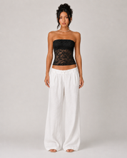 Sheer Floral Lace Bandeau Top - Black