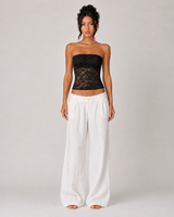 Sheer Floral Lace Bandeau Top - Black