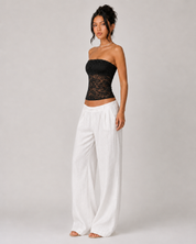Sheer Floral Lace Bandeau Top - Black
