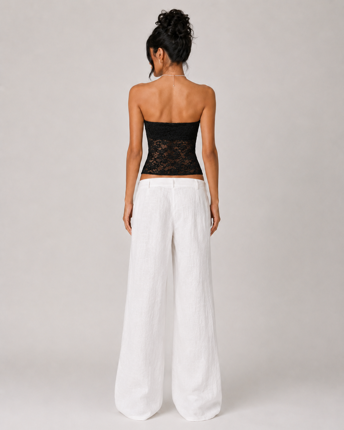 Sheer Floral Lace Bandeau Top - Black