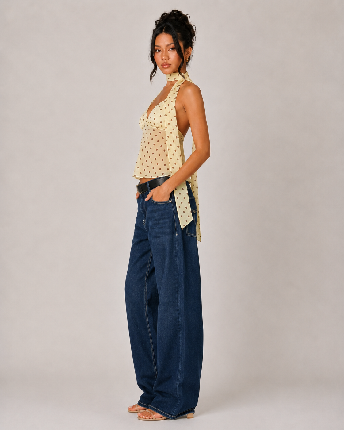 Polka Dot Halter Scarf Top - Yellow