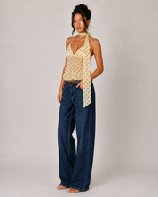 Polka Dot Halter Scarf Top - Yellow