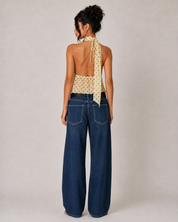 Polka Dot Halter Scarf Top - Yellow