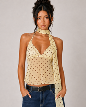 Polka Dot Halter Scarf Top - Yellow