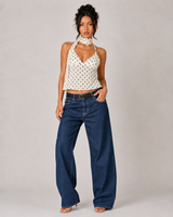 Polka Dot Halter Scarf Top - White