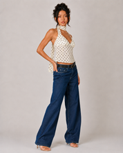 Polka Dot Halter Scarf Top - White