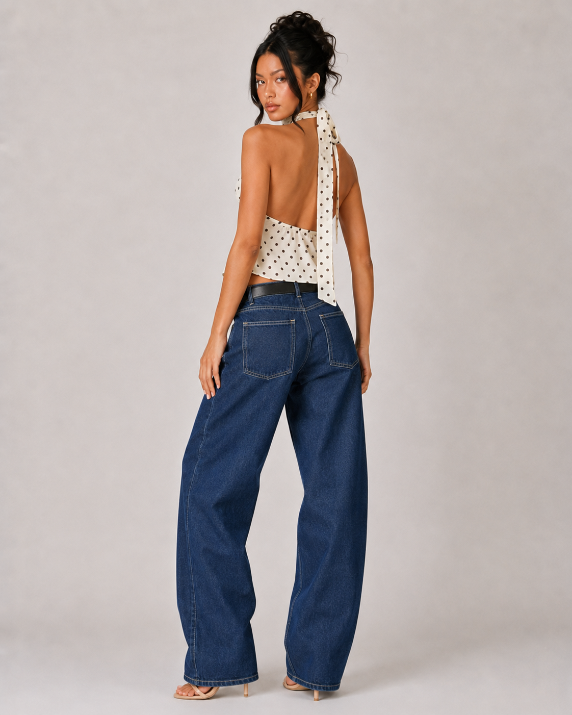 Polka Dot Halter Scarf Top - White