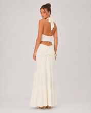 Ruched Halter Top & Tiered Maxi Skirt Set - Apricot