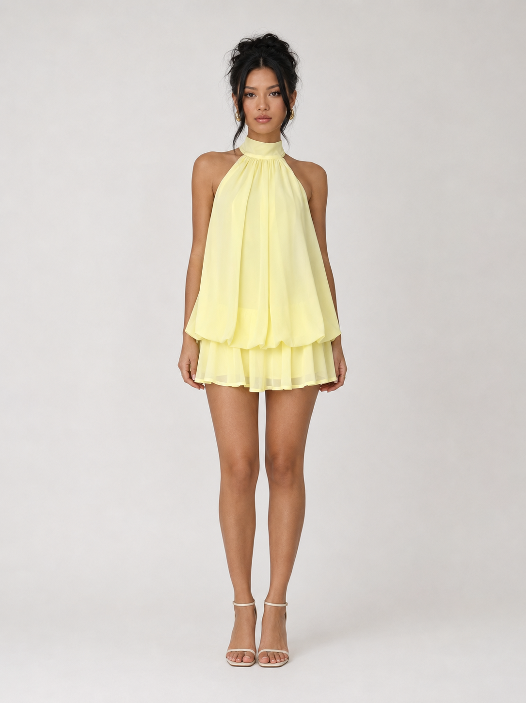 Chiffon Halter Mini Dress - Yellow