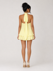 Chiffon Halter Mini Dress - Yellow