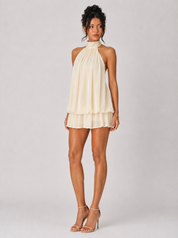 Chiffon Halter Mini Dress - Khaki