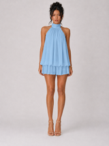Chiffon Halter Mini Dress - Sky Blue