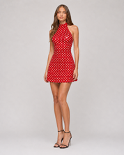 Mila Polka Dot Halter Mini Dress - Red