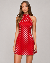Mila Polka Dot Halter Mini Dress - Red