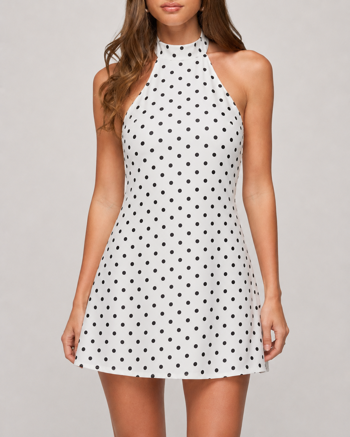 Mila Polka Dot Halter Mini Dress - White