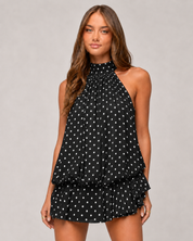 Aria Polka Dot Ruffle Mini Dress - Black