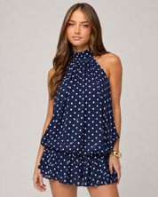 Aria Polka Dot Ruffle Mini Dress - Blue