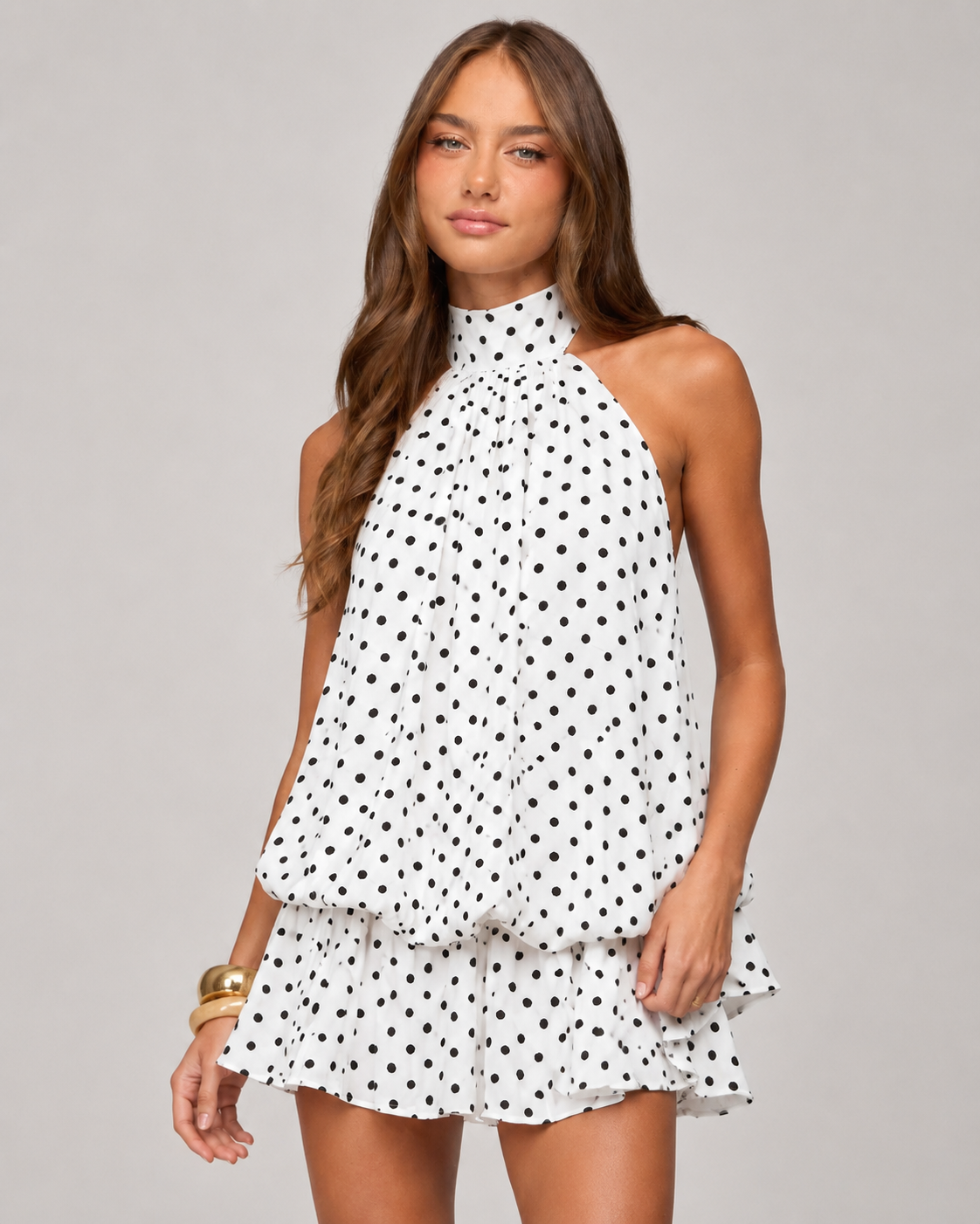 Aria Polka Dot Ruffle Mini Dress - White