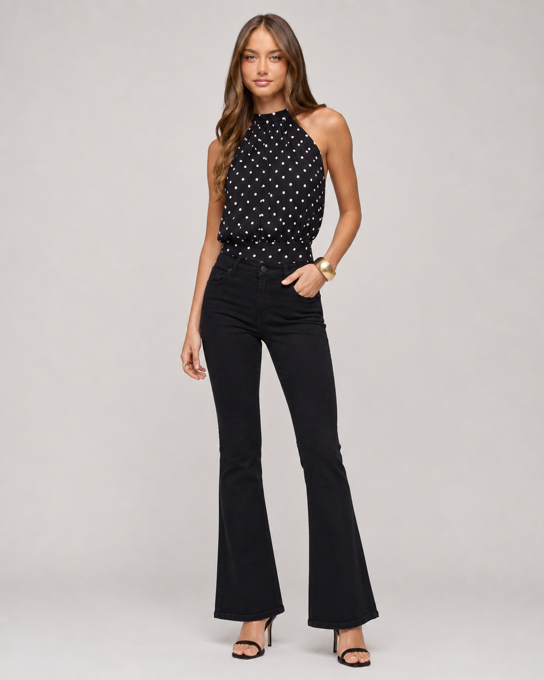 Luna Polka Dot Halter Top - Black