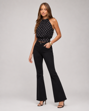 Luna Polka Dot Halter Top - Black