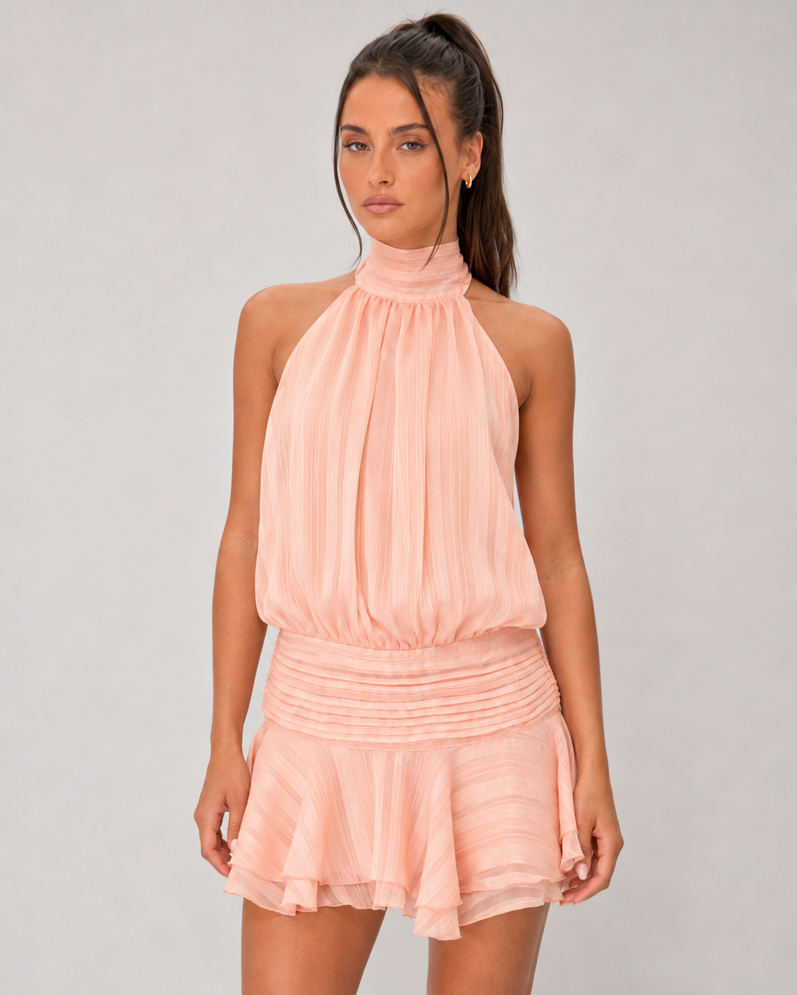 Soleil Halter Mini Dress – Peach