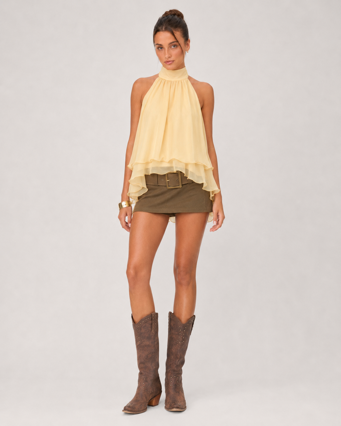 Apricot Halter Ruffle Top