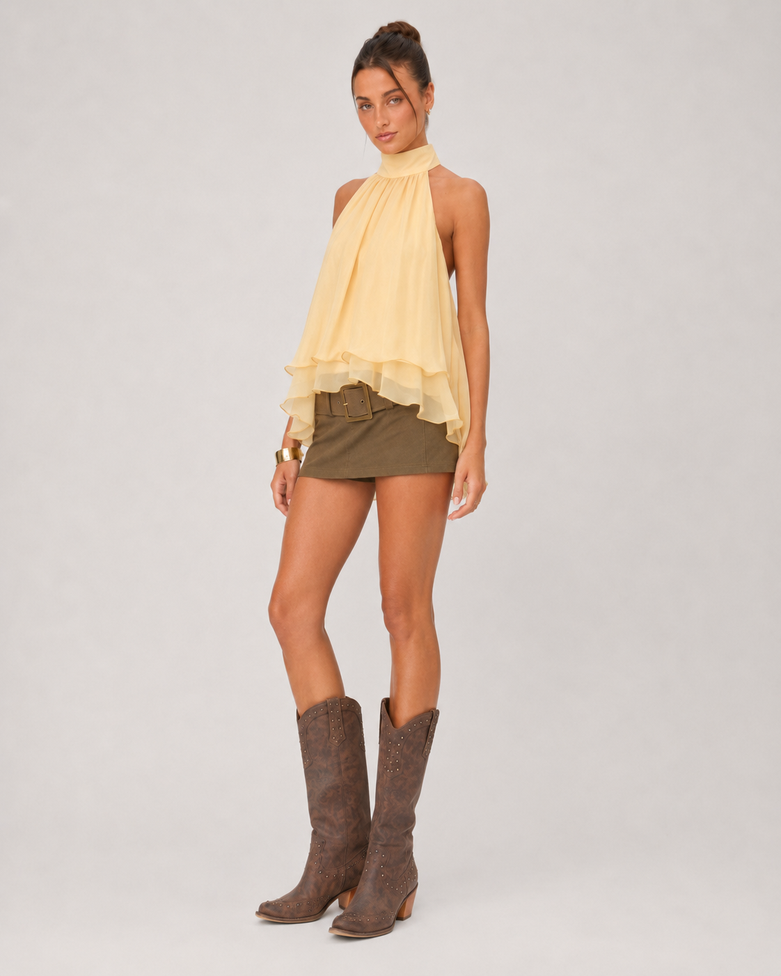 Apricot Halter Ruffle Top