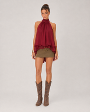 Cherry Halter Ruffle Top