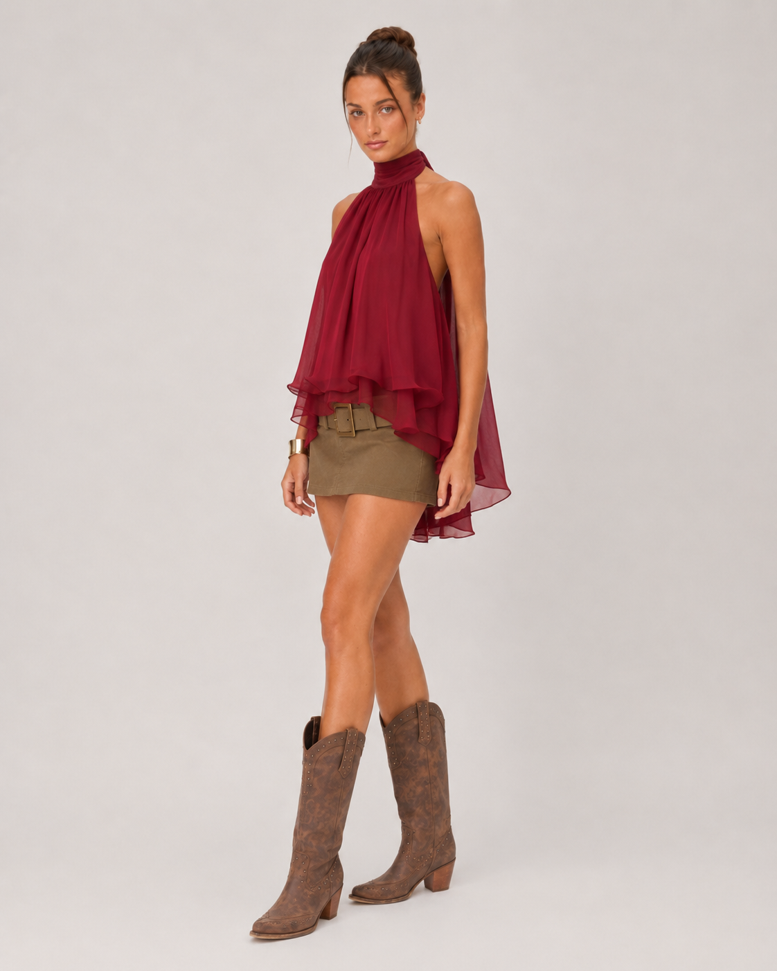 Cherry Halter Ruffle Top